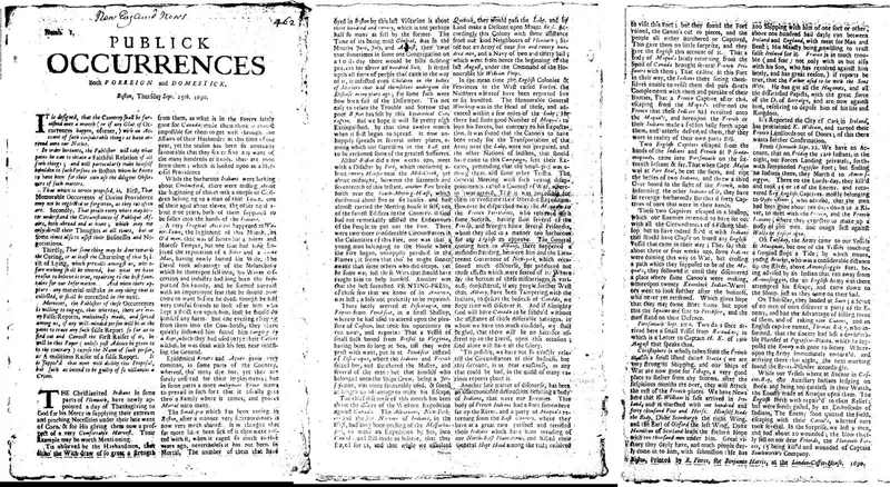First multi-page newspaper “Publick Occurrences” published in the Americas, dated pre-colonial era (1690)