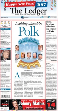 The front page of this local newspaper from Florida is broken up into blocks