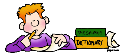 Illustration of a man confused next to a thesaurus and dictionary